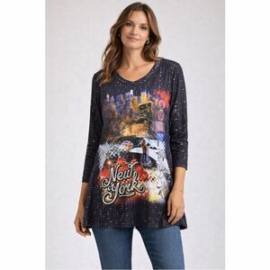 One World Abstract Watercolor New York Themed Tunic – Medium – NWT